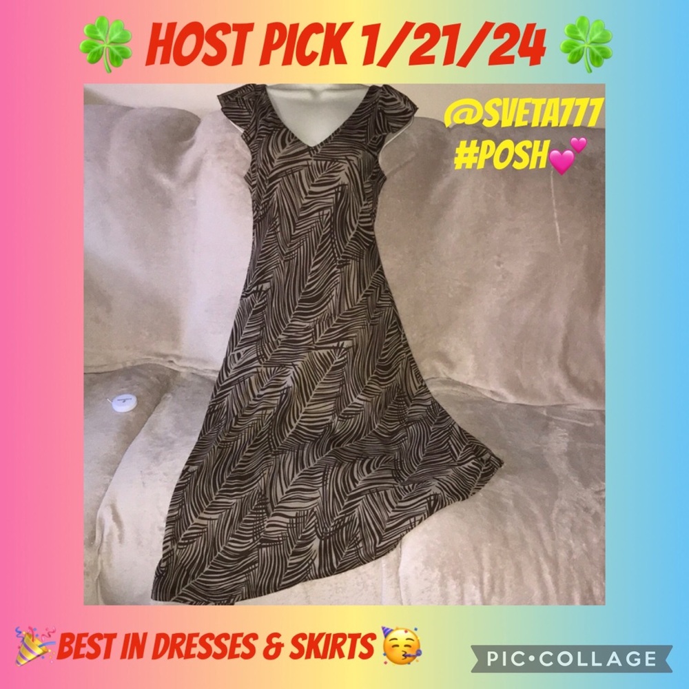 BCBG Maxazria Small tan and brown palm leaves pattern dress 💕